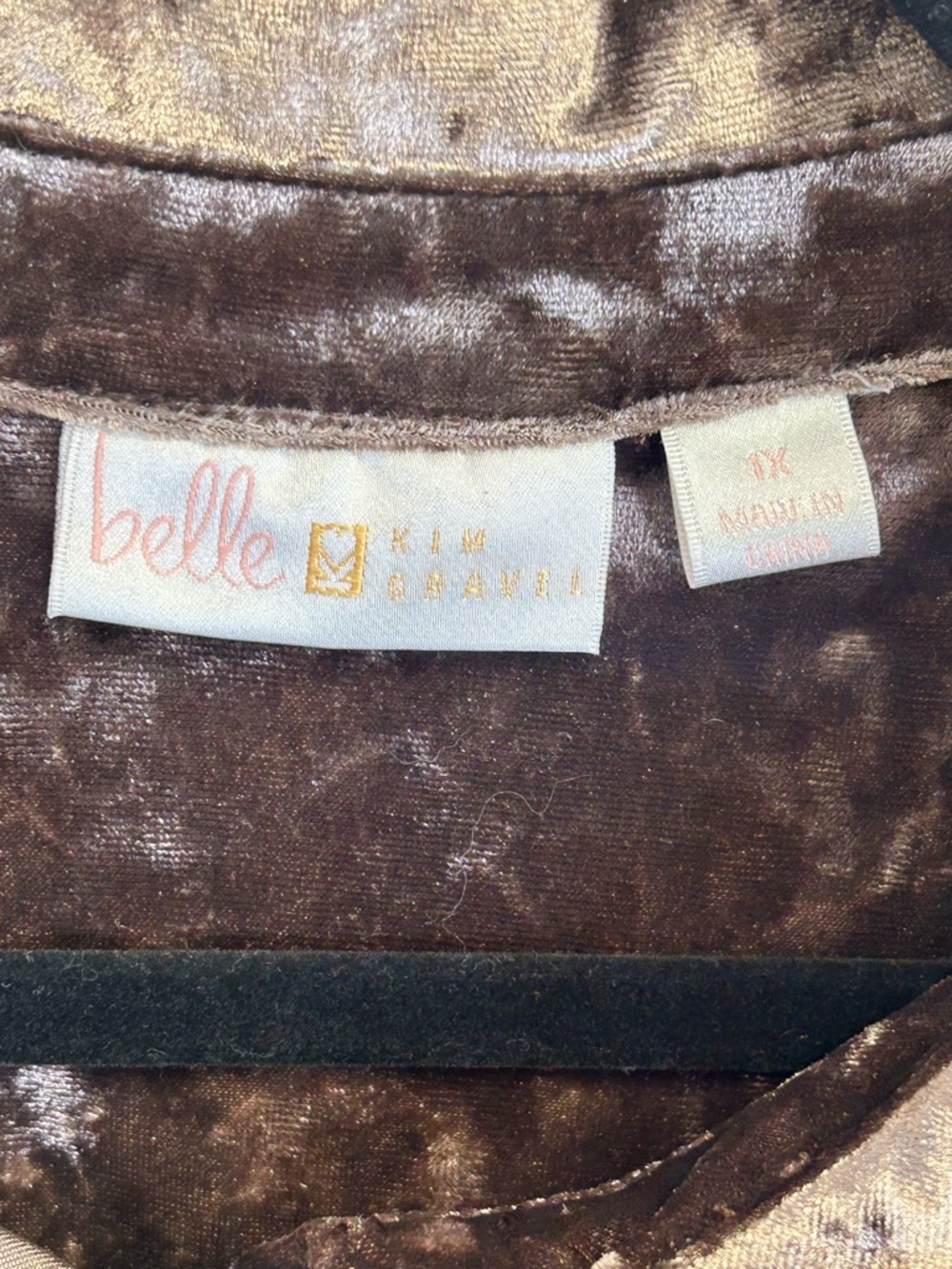 Crushed Velvet Button Up Shirt Size 1X Taupe Brown Boho Artsy Retro Whimsigoth - Picture 6 of 14